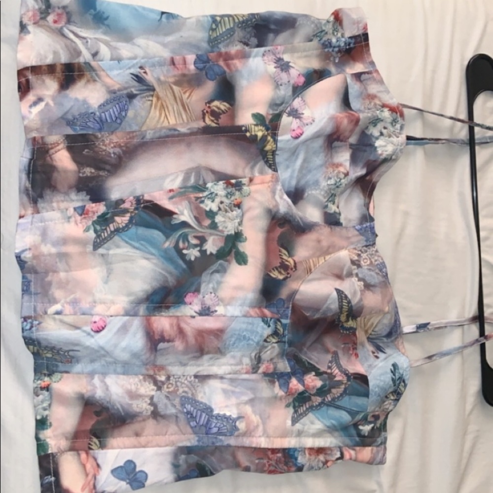Plus Cream Renaissance Print Structured Corset Top